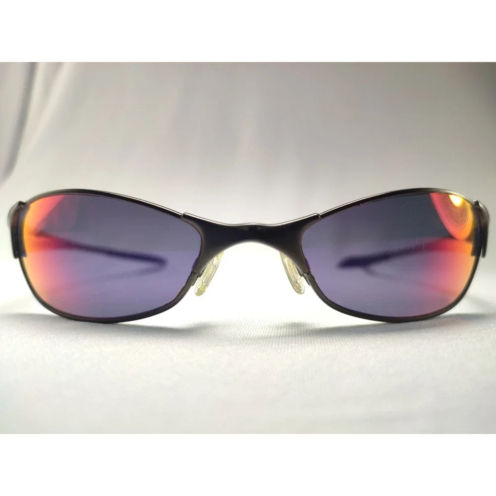 Oakley Wiretap 1.0 Sunglasses Gunmetal Red Iridium Mirror Wrap Vintage 2000s